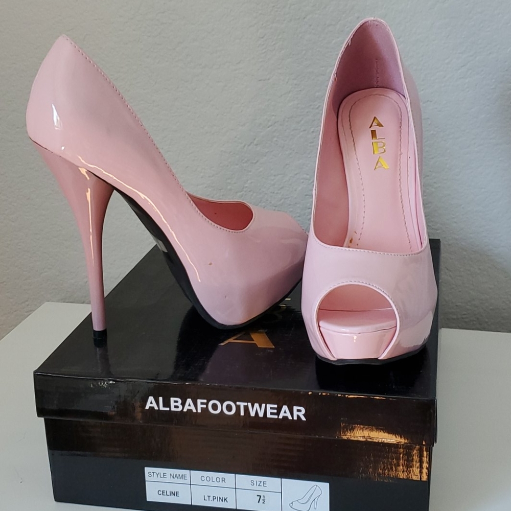 ALBA light pink patent platform heels